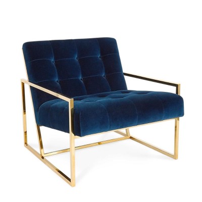 Mid Century Design Blue Velvet customizable Gold Dining Velvet fabric Jonathan Adler lounger goldfinger chairs