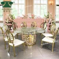 LED light modern design stainless steel base with glass top round wedding event dining table